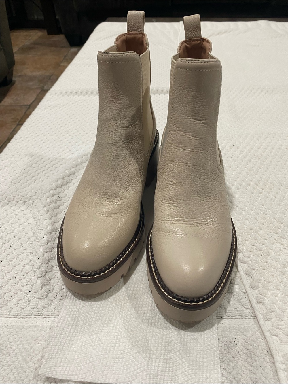 Nordstrom Cream Leather Chelsea Platform Ankle Boots